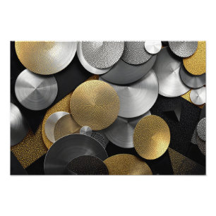 Moderna geometriska cirklar i Guld och Silver Fototryck