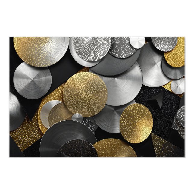 Moderna geometriska cirklar i Guld och Silver Fototryck (Framsidan)