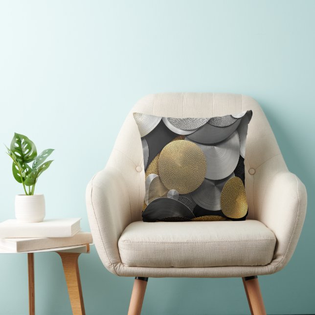 Moderna geometriska cirklar i Guld och Silver Kudde (Stol)