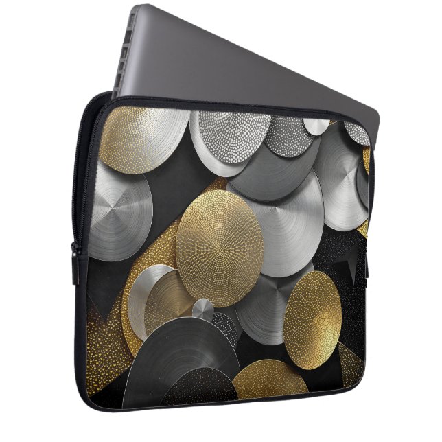Moderna geometriska cirklar i Guld och Silver Laptop Fodral (Framsidan Höger)