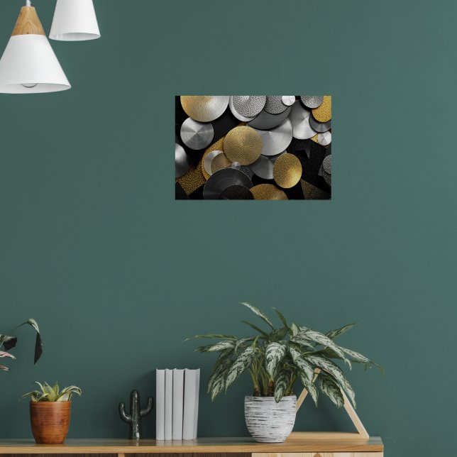 Moderna geometriska cirklar i Guld och Silver Poster (Vardagsrum 1)
