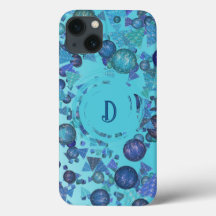 Moderna geometriska former med monogram i blått