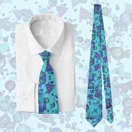Moderna geometriska former med monogram i blått slips