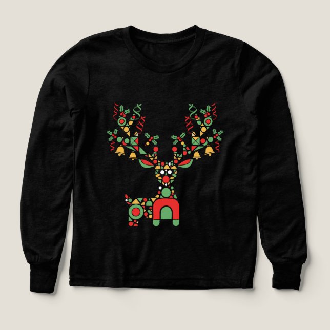 Moderna geometriska julrenar | Festlig T Shirt (Design framsida)