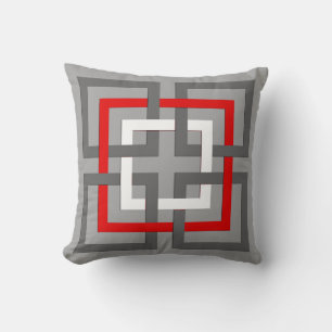 Moderna geometriska kvadrater, Grått, rött och vit Kudde