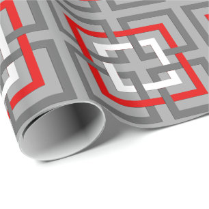 Moderna geometriska kvadrater, Grått, rött och vit Presentpapper