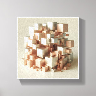 Moderna geometriska metalliska kuber - 3D Roséguld Canvastryck