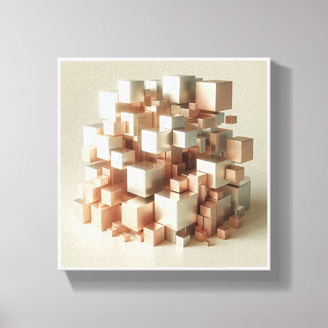 Moderna geometriska metalliska kuber - 3D Roséguld Canvastryck (Framsida)
