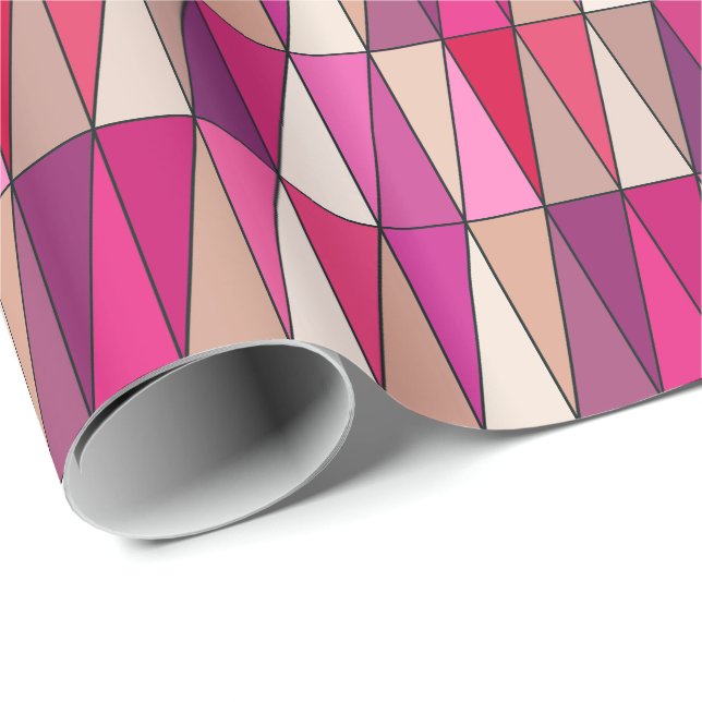 Moderna geometriska trianglar, våld, Rosa och Beig Presentpapper (Rullad Hörn)