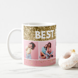 Moderna gigantiska skript rosa glitter bästa vän kaffemugg