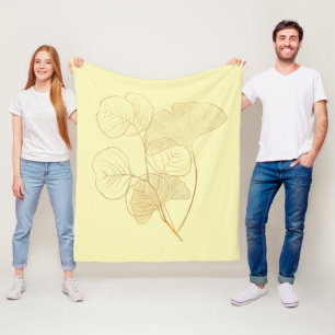 Moderna Gingkobladsblad i guld Fleecefilt
