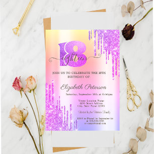 Moderna Glitterdropar Violett 18-årsdag Inbjudningar