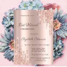 Moderna Glitterdroppar Rosa Guld Bar Mitzvah