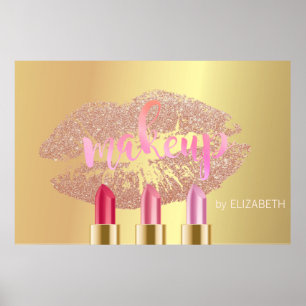 Moderna glitterläppar, läppstift, guldsminkartist poster