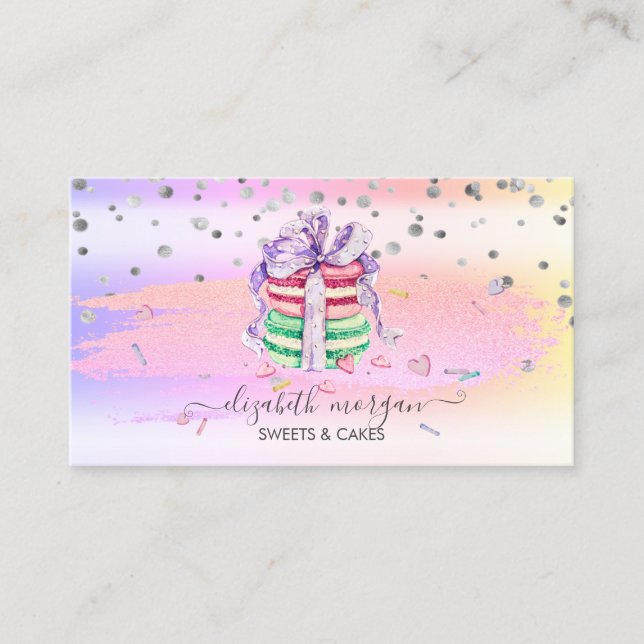 Moderna glitterpenseldrag Ombre Macarons Visitkort (Framsida)