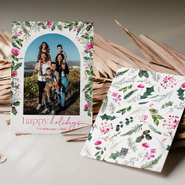 Moderna Goda Helgdagar Ljus Rosa & Grönska Valv Julkort