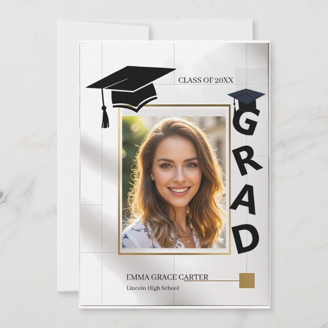 Moderna GRAD-typografier i fetstil Guld Foto Exame Inbjudningar (Framsida)