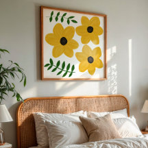 Moderna grafiska blomkonstverk i fet gul färg