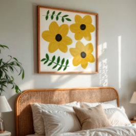 Moderna grafiska blomkonstverk i fet gul färg fototryck