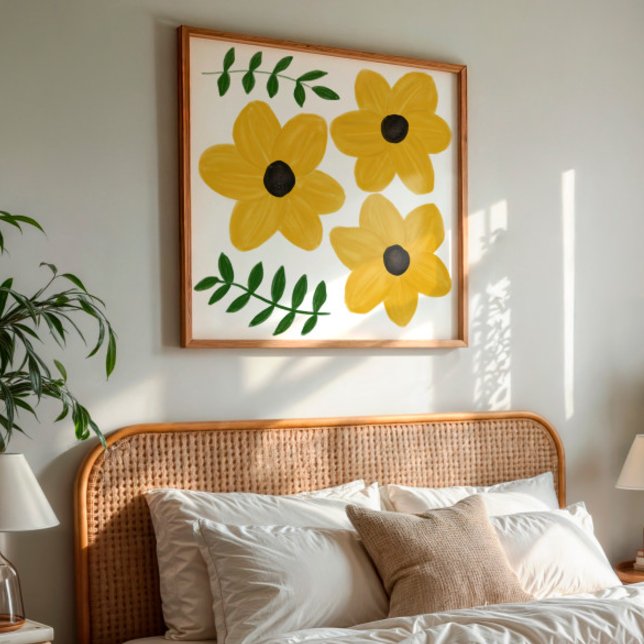 Moderna grafiska blomkonstverk i fet gul färg fototryck (Skapare uppladdad)