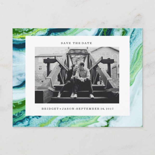 Moderna gröna blå marmorer Foto  SPARA DATUM Meddelande Vykort (Framsida)