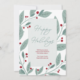 Moderna Gröna Blommiga God Jul Helger Julkort