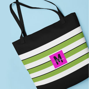 Moderna gröna ränder monogram tygkasse
