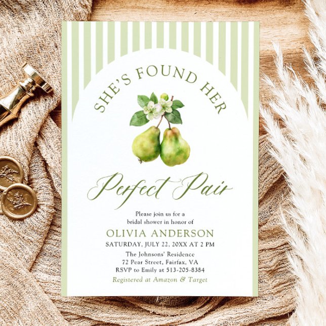 Moderna gröna ränder perfekt par bröllopsdusch inbjudningar (Modern Green Gingham Perfect Pear Bridal Shower Invitation)