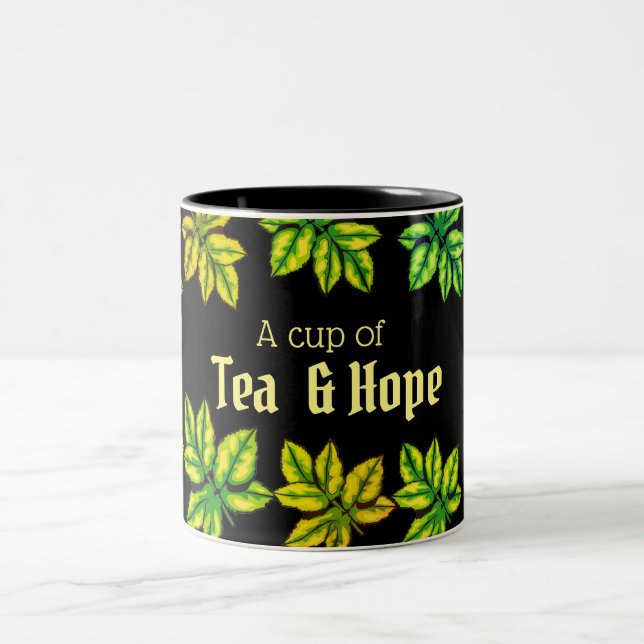 Moderna gröna Tealöv "kopp av Tea och hopp ", Två-Tonad Mugg (Center)
