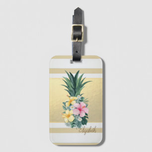 Moderna Gula Ränder, Ananas, Blommor Bagagebricka