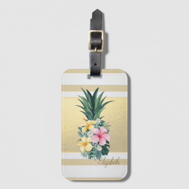 Moderna Gula Ränder, Ananas, Blommor Bagagebricka (Framsida vertikal)