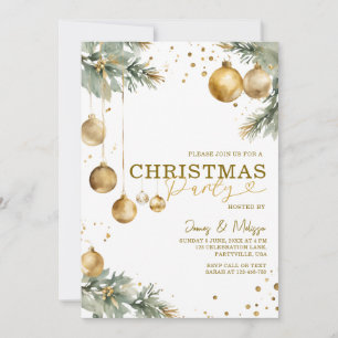 Moderna Guld-prydnadsföremål i Julgran i Festive P Inbjudningar