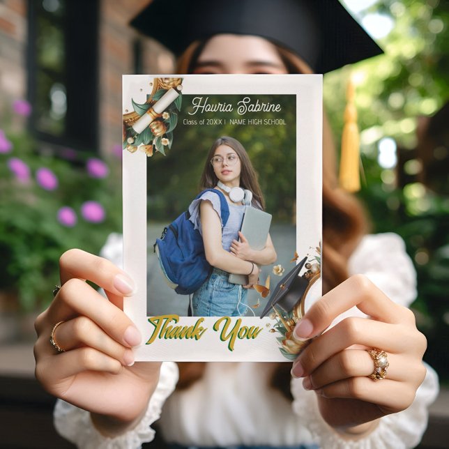Moderna Guld-Tulpaner Blommig Kant Examen Tack Kort (Skapare uppladdad)