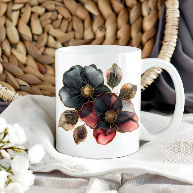 Moderna guldet, svarta och burgunda blommor från kaffemugg (Skapare uppladdad)