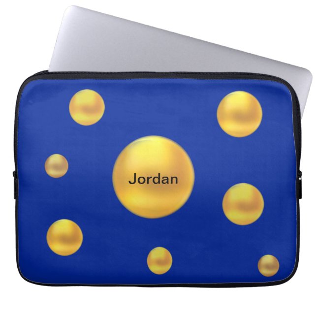 Moderna guldpunkter på blå laptop fodral (Framsidan)