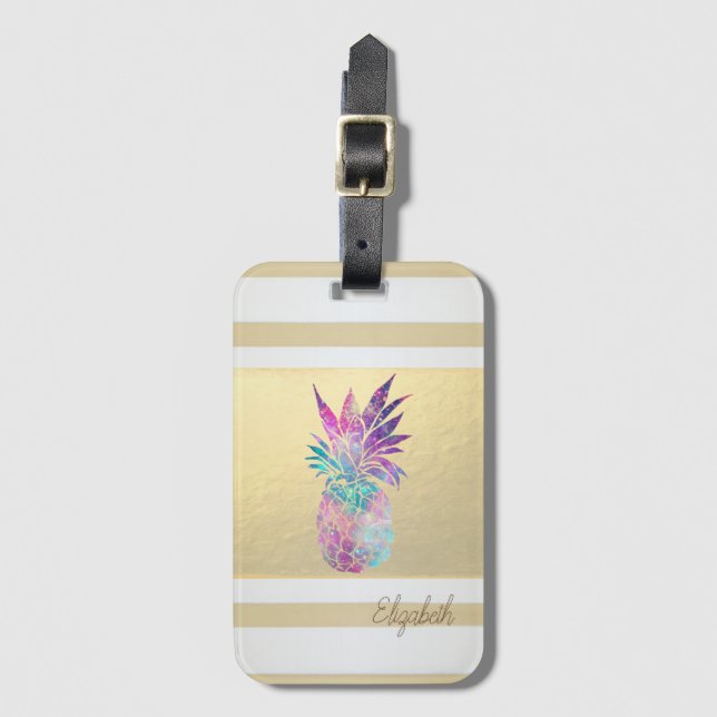 Moderna guldstrimmor, ananas  - Personlig Bagagebricka (Framsida vertikal)