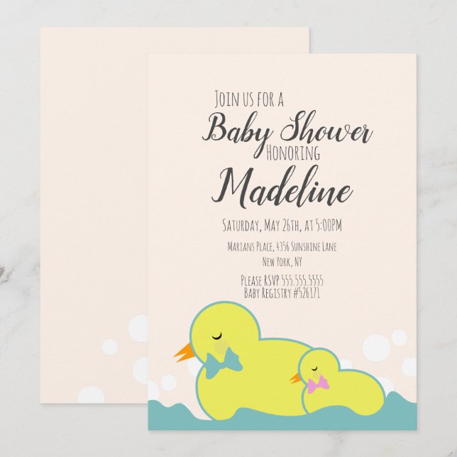 Moderna gummiankor beige baby shower  inbjudningar (Fram/baksida)
