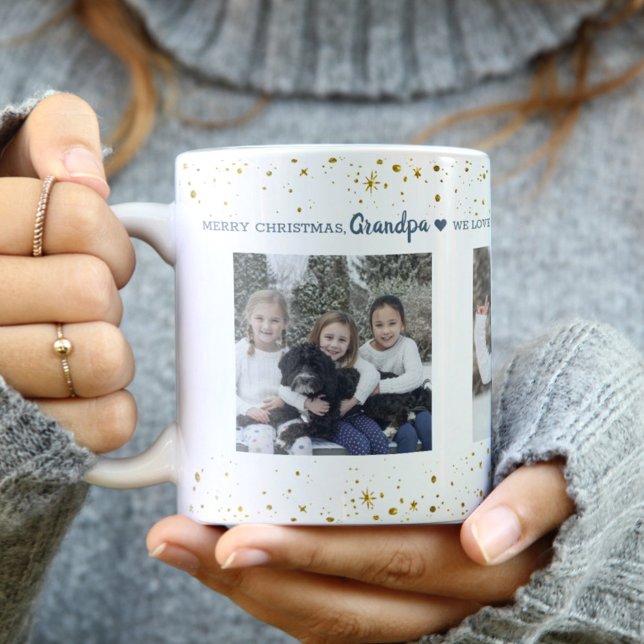 Moderna gyllene stjärnor på vit jul kaffemugg (Skapare uppladdad)