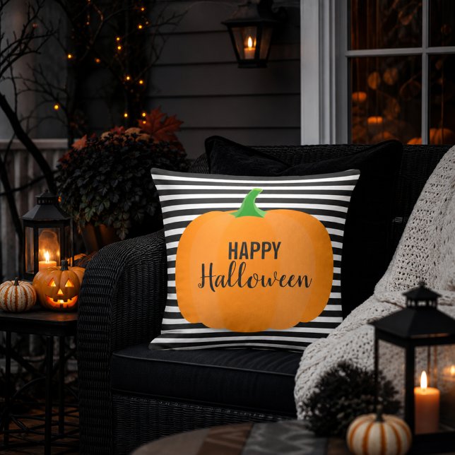 Moderna Halloween Svarta Ränder med Pumpa Kudde (Skapare uppladdad)