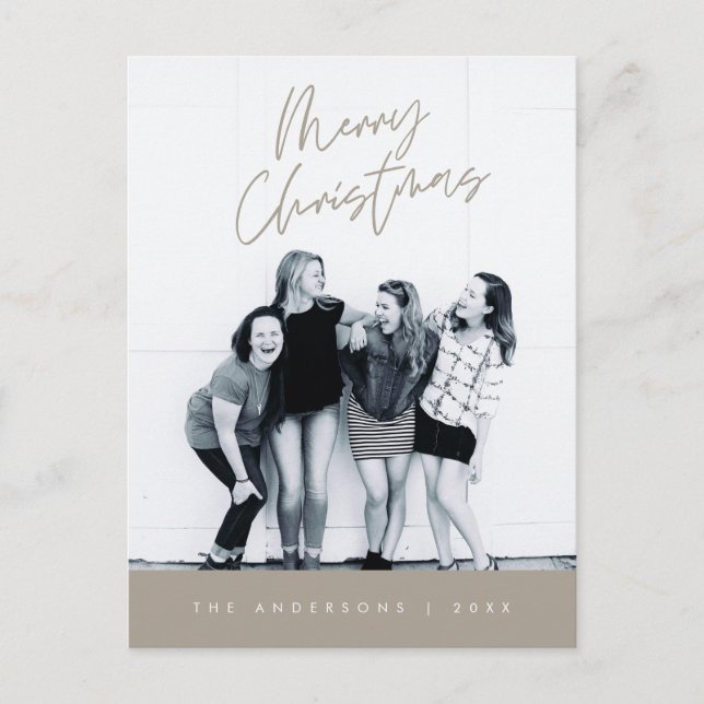 Moderna hälsningar, God Jul familjefoto Vykort (Framsida)