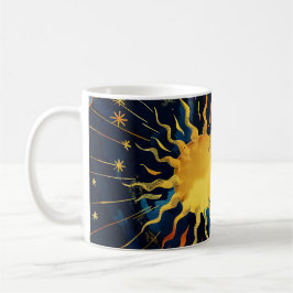 Moderna himmelska solstjärnor och blå moln kaffemugg