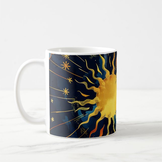 Moderna himmelska solstjärnor och blå moln kaffemugg (Vänster)