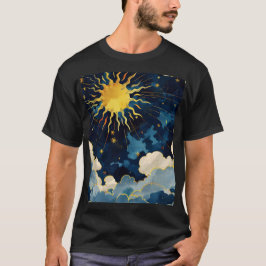 Moderna himmelska solstjärnor och blå moln t shirt