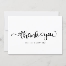 Moderna hjärtan Brush Script Modern Bröllop Tack Kort