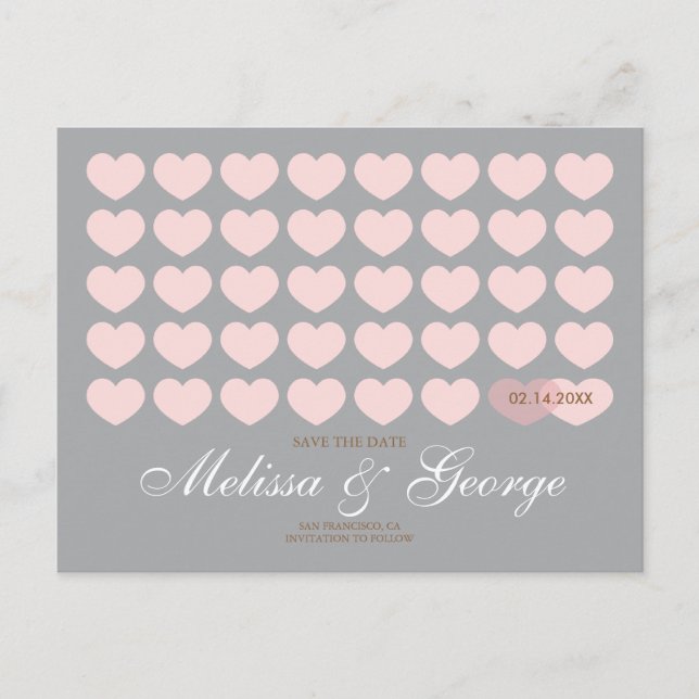 Moderna hjärtan - spara datum: Silver Meddelande Vykort (Framsida)