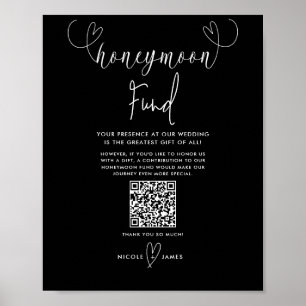 Moderna Hjärtans Svart Vitt Bröllop Honungsmånadsk Poster