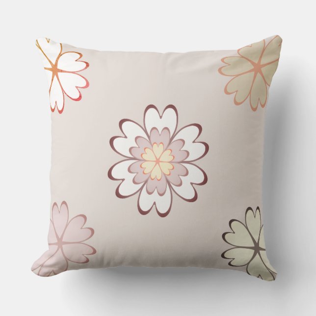 Moderna hjärtblommor i ljust beige kudde (Framsida)