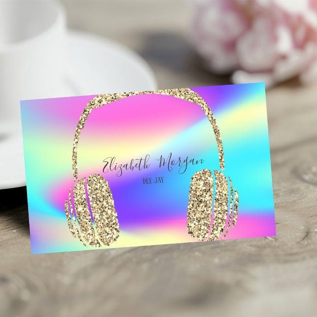 Moderna Holografiska Guld Glitter Hörlurar DJ Visitkort (Skapare uppladdad)