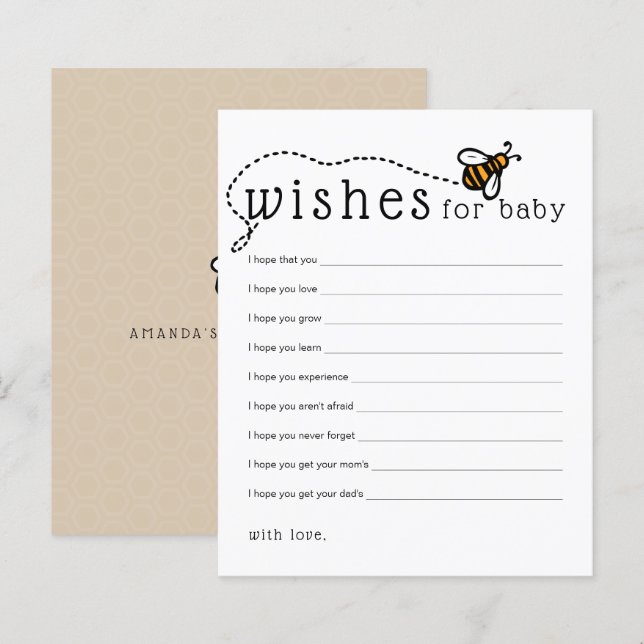 Moderna honungsbiewünskemål för babyrådkort (Fram/baksida)