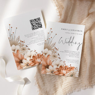 Moderna höstblommor Script QR-kod Bröllop Inbjudningar